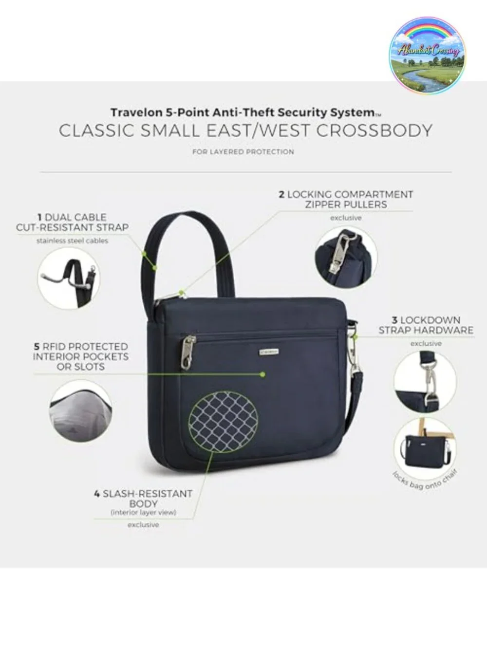 Anti-Theft RFID Blocking Crossbody Bag Adjustable Strap Travel